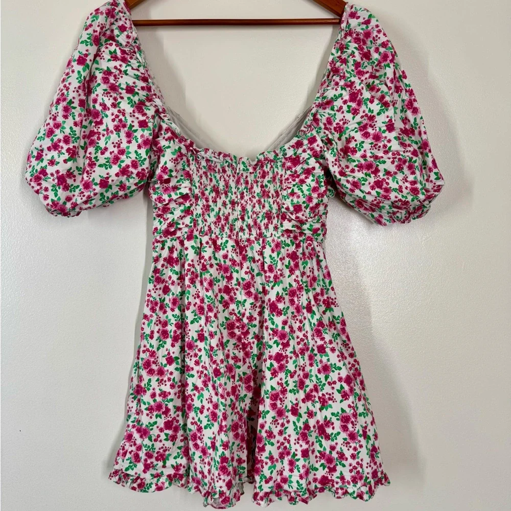 For Love And Lemons Pink and Red Smocked Mini Sundress with pockets - Picture 5 of 9